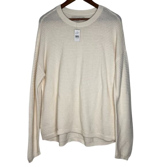 LOFT Size L Cream Textured Knit Sweater Oversized Cozy Lightweight New - Picture 1 of 10